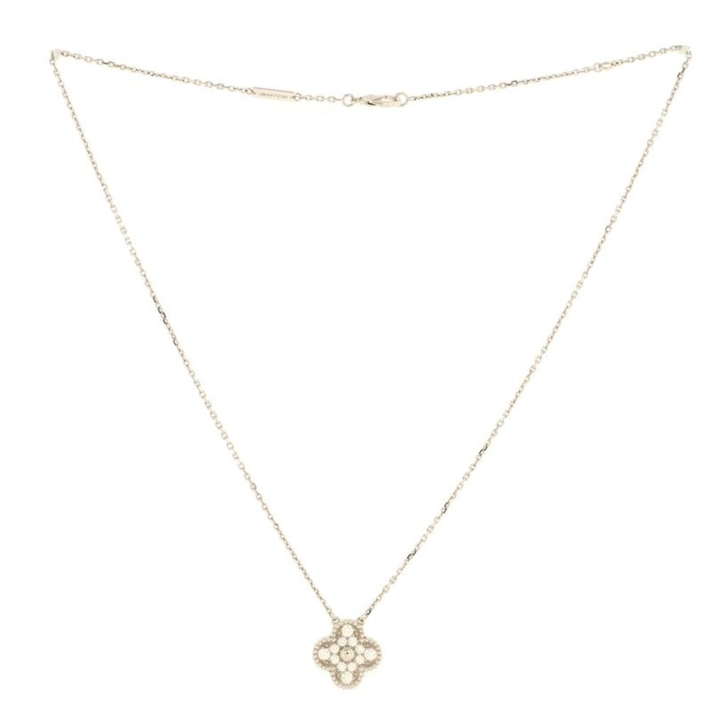Van Cleef & Arpels Vintage Alhambra Pendant Necklace 18K White Gold and Diamonds - Picture 2 of 5